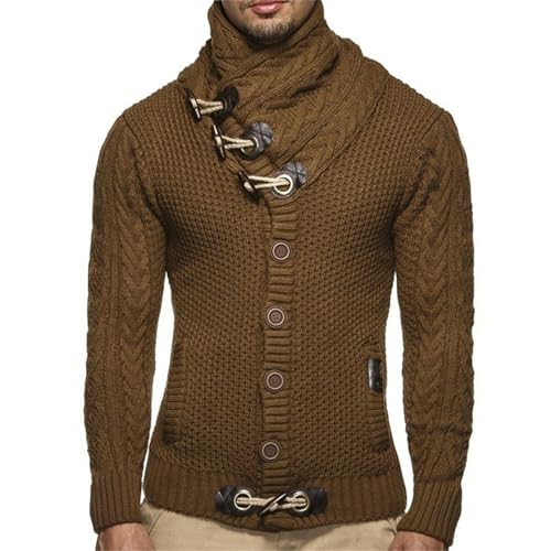 evzosrz Mens Knitted Turtleneck Jacket Turtleneck Cable Knit Button Down Fall Winter Pullover Casual Cardigan Sweater for Men