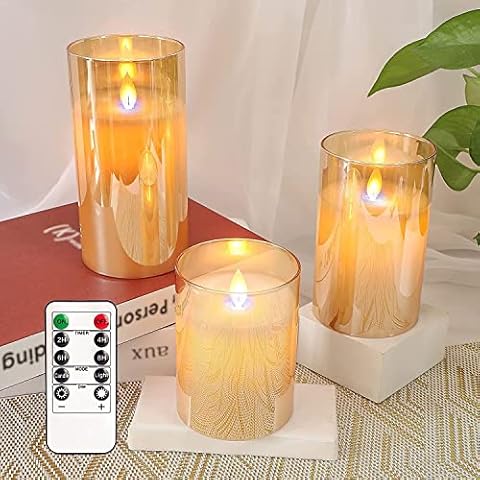 GORGE MOMENT Flameless Candles LED with Remote Timer, Flame Simulate Swing Wick, Real Wax in Glas, Battery Operated Nightlight, Candlelight Surrounding Decorations, Home Wedding Party Festival Decor Cover