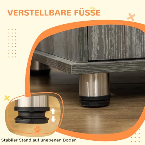 PawHut Hundekäfig Möbel 85cm Hundebox für Zuhause, Moderne Hundehütte mit Magnettür, Schloss, Fenster Abschließbar Hundehaus für mittlere Hunde bis zu 15kg, 85 x 55 x 75 cm, Grau