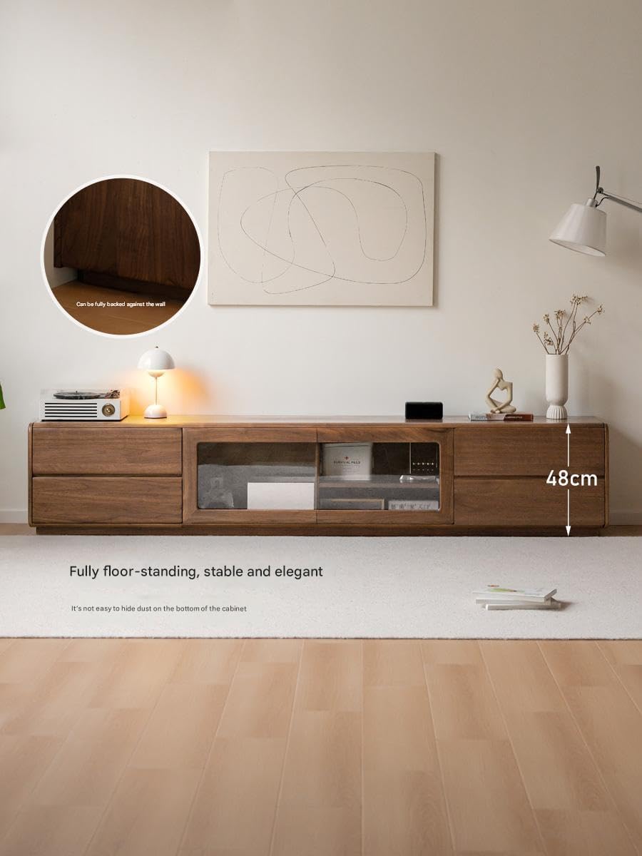 GVAwood Black Walnut, Sandalwood, Ash Solid Wood Floor TV Cabinet. 78.7x14.9x18.8 inch / 200x38x48cm / Rich Dark Walnut Color/Black Walnut TV Cabinet