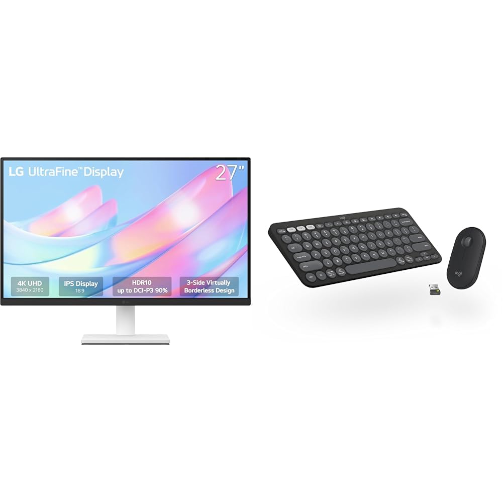 LG 27US500-W, 27 Inch Ultrafine Monitor, IPS, 4K UHD (3840x2160), 60Hz,HDR10 up to 90% DCI-P3 Color gamut, Borderless Design, Reader Mode + Logitech Pebble 2 Combo Wireless Keyboard and Mouse-image-35