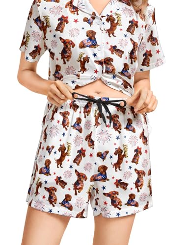 Image of Women's Pajama Sets Funny Pajamas for Women Set Comfortable 2 Piece Button Down Tops & Shorts Sleepwear Short Sleeve