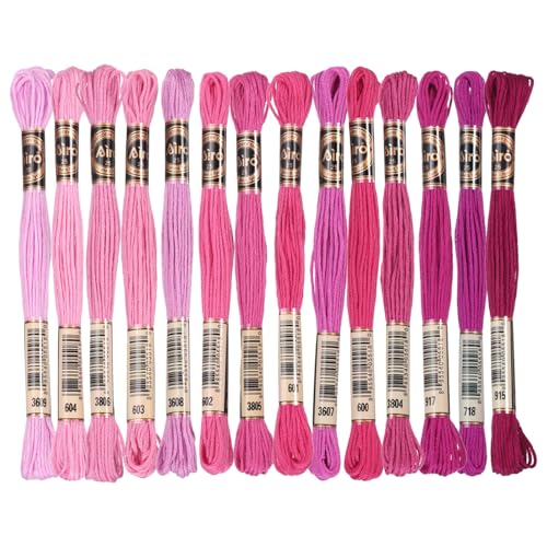 Image of PATIKIL 14 Skeins Embroidery Floss, Polyester Embroidery Threads Bracelets String for Cross-Stitch Hand Embroidery, Multicolored Deep Red Pink