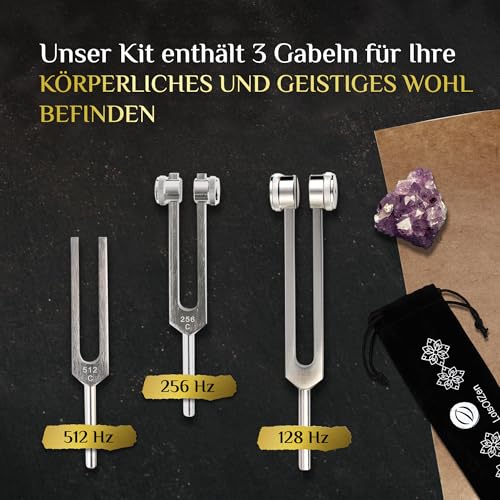 Set aus Stimmgabeln (128 Hz, 256 Hz, 512 Hz) - Körpergewichtete medizinische Stimmgabeln zur Chakra-Heilung - Yoga- und Meditationszubehör - Stimmgabel-Set für Frequenzheilung