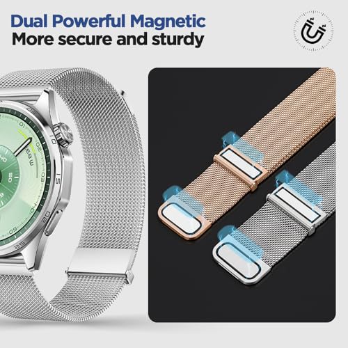 Image of Magnetic 20mm Stainless Steel Mesh Strap Compatible with Samsung Galaxy Watch 7 /6 /5 /4 /FE 40mm 44mm Milanese Bands Compatible with Huawei GT3 42mm /Vivoactive 6 /5 /3,forerunner 165,Venu 2 Plus