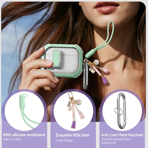 Image of for AirPods Pro 3 Case Clear with Safety Lock, Anti-Yellowing Case with Cleaner & Keychain Compatible with Apple AirPods Pro 3rd Generation 2025 for Women Girly, Shock Protection,Mint Green