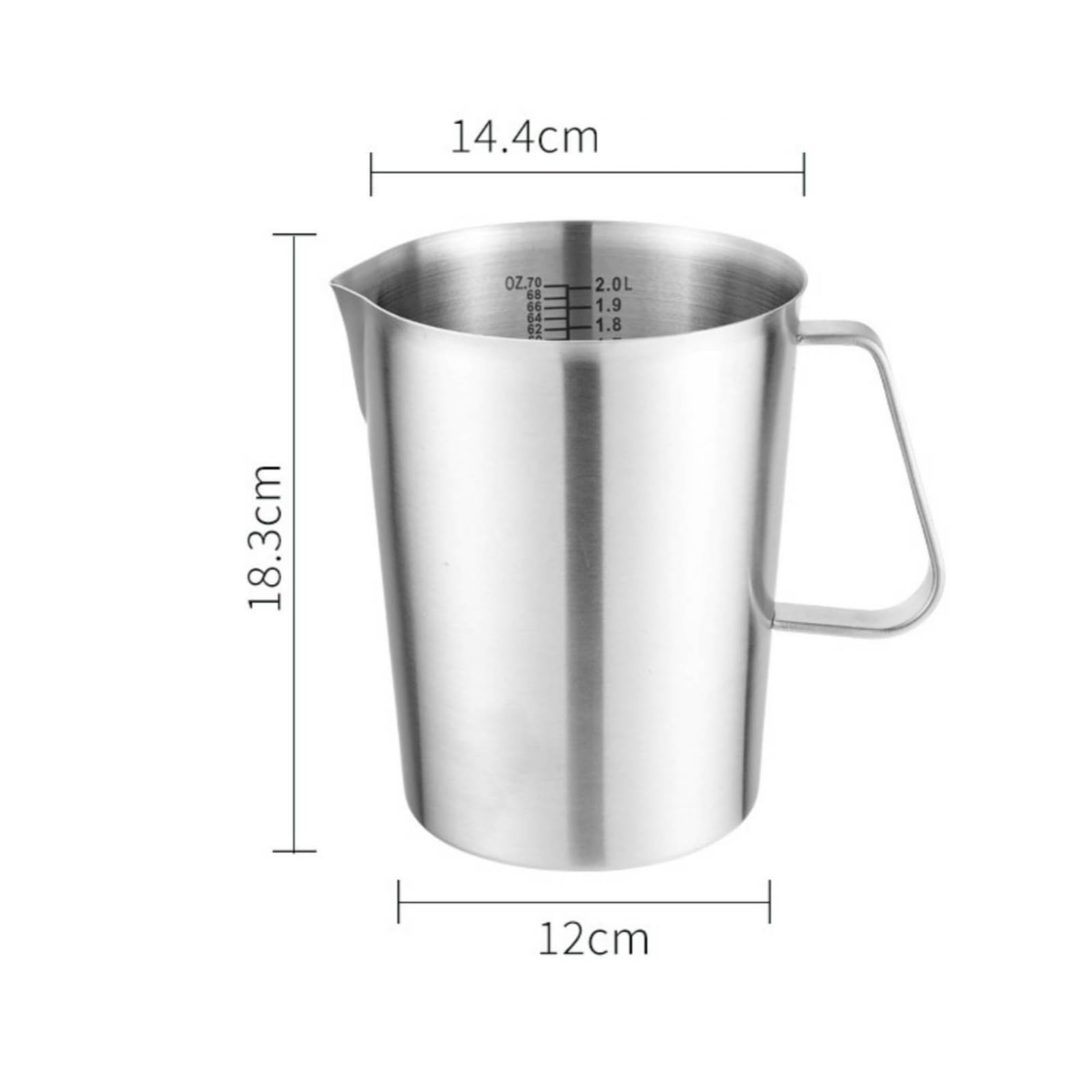 Graduata in Acciaio Inox Robusto Bicchiere Dosatore in Acciaio Inox Antigoccia Graduata con Manico per Pasticceria, Preparazione Del Caffè, 2000ML