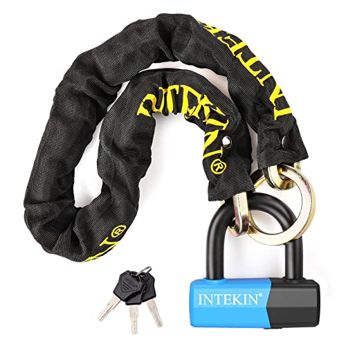 INTEKIN Cadeado de corrente para motocicleta, 100 cm de comprimento e 10 mm de espessura, corrente com cadeado em U de 16 mm, cadeado seguro para moto, ciclomotor elétrico e bicicleta