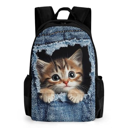 Supdreamc Men Women Polyester Cute Cat Daypack Backpack Large Capacity Carry On Bag With Smooth Zippers for Hiking Picnic Walking Cycling