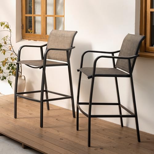Crestlive Outdoor Bar Stools Set of 2 500 lb Capacity Metal Patio Bar Chairs with Breathable Mesh Seat and Back 28.7 Bar Height Stool for Backyard and Balcony