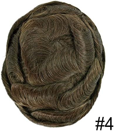 Lace Frontal Toupee For Men Full Swiss Lace Frontal Hairpiece V-Shape Real Human Hair Replacement System For Men Receding Forehead Hairline. (4# Medium Brown)