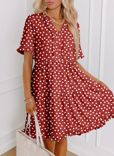 Image of Dokotoo Womens Summer Dresses 2026 V Neck A Line Short Sleeve Casual Ruffle Babydoll Mini Dress