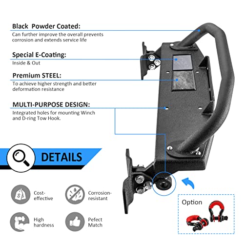 Wsays Front Bumper Compatible With 2021-2023 Ford Bronco 2/4 Door, Upper Bull Bar With Winch Frame & D-Rings Bracket #TOP1