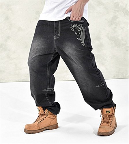Men's Hip Hop Punk Rock Retro Baggy Embroidery Jeans Pants4