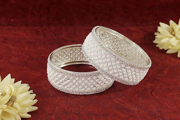 Traditional Metal with White Moti Pearls Designer Kada Bangles Set For Women - Set of 2 by The Great Indian Store3