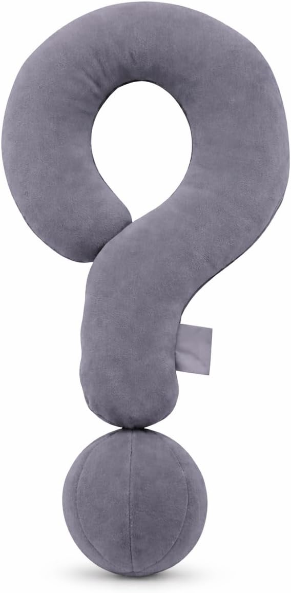 EVOLIVE Question Mark Neck Pillow, Soft Velvet Neck Support Decorative Pillow for Couch, Bed, Office & Travel, Ergonomic Cushion with Hand Rest, 15"x24" (Dark Grey)