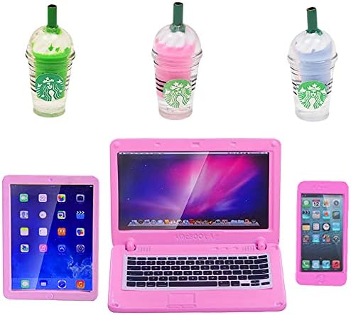 QICI 6 Pcs Dollhouse Ornament Equipment, Dollhouse Mini Laptop computer Laptop Pill Cellphone and Espresso Simulation Equipment for Doll 1/6 1/12 Miniatures Toy Set