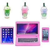 QICI 6 Pcs Dollhouse Decoration Accessories, Dollhouse Mini Laptop Computer Tablet Phone and Coffee Simulation Accessories for Doll 1/6 1/12 Miniatures Toy Set