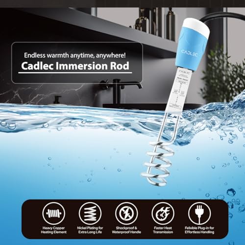 Image of Cadlec HeatJet 1500W Shockproof Japanese Technology Electric Water Heater Immersion Rod With Waterproof & Protection | Instant Heating With Bucket Holder | ISI Certified 2 Year Warranty
