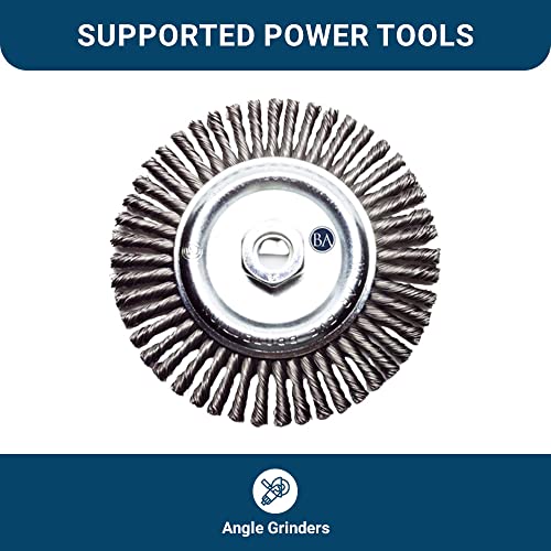 Image of Benchmark Abrasives 6 inch x 1 /4 inch Stringer Bead Wire Wheel with 5 /8 inch-11 Thread, for Weld Cleaning, Weld Spatter Removal, Stripping, Deburring, Use with Angle Grinders - (6 inch x 1 /4 inch) (Carbon)