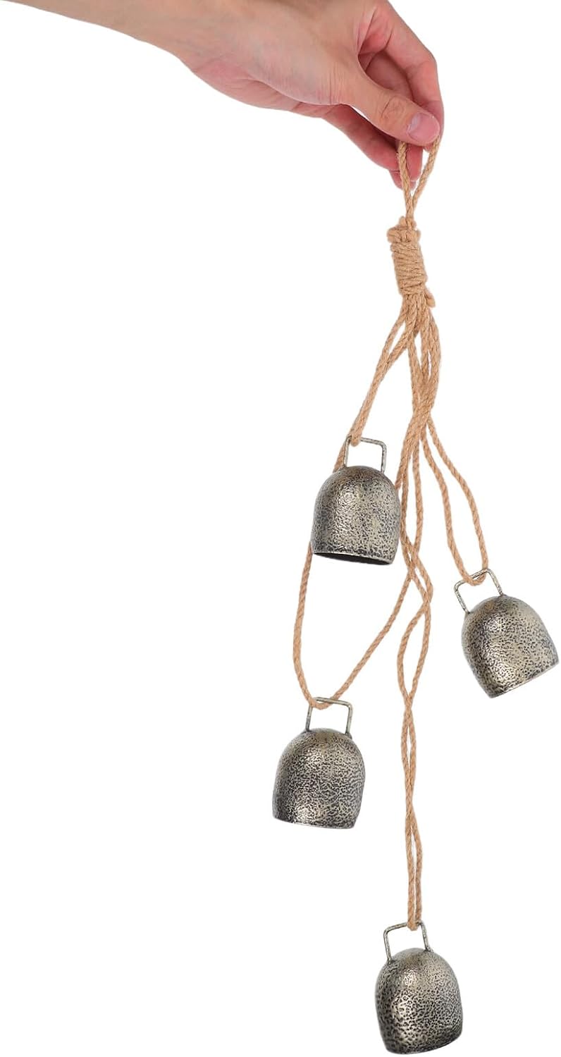 Toyvian Vintage Rustic Metal Cow Bells 2pcs Set, Handmade Decorative Hanging Bells with Jute Rope for Outdoor Garden, Christmas and Holiday Home Décor
