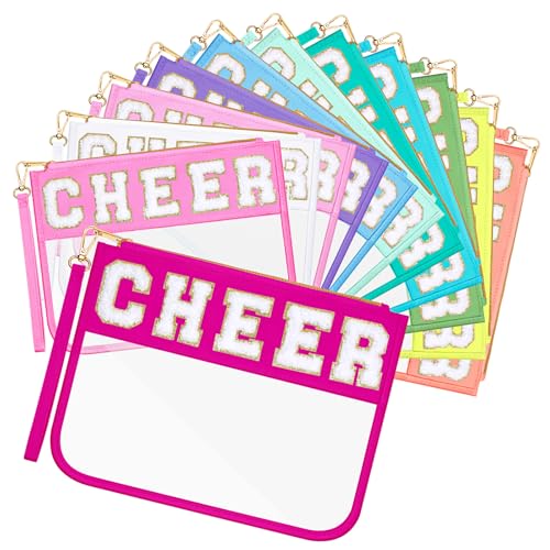 Abbylike 12 Pcs Cheer Bags Chenille Letter Clear Zipper Pouch Multicolor