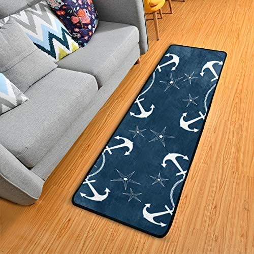 Retro Nautical Anchors Navy Kitchen Rugs Non-Slip Soft Doormats Bath Carpet Floor Runner Area Rugs for Home Dining Living Room Bedroom 72" X 24"