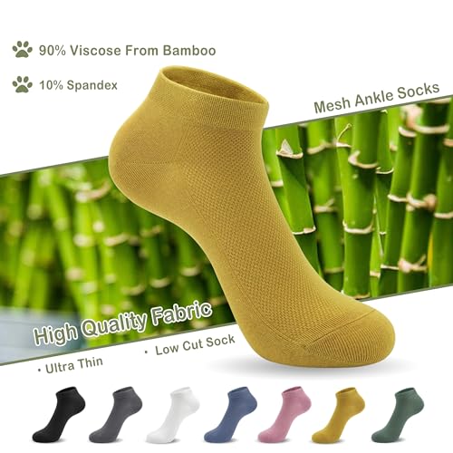 Image of SERISIMPLE Ultra-Thin Comfort Viscose Bamboo Mesh Ankle Socks for Women -Breathable Lightweight Low-Cut Socks 5 Pairs