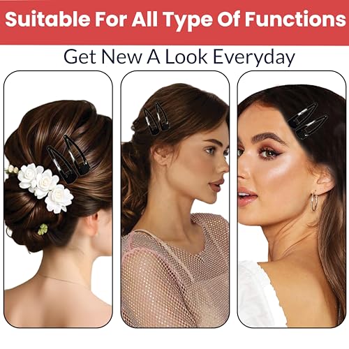 Image of TEMPERIA Tic Tac Hair Clips for Girls (Pack of 12 pcs) (5cm) (Matte Black) - Tik Tak Pins for Women