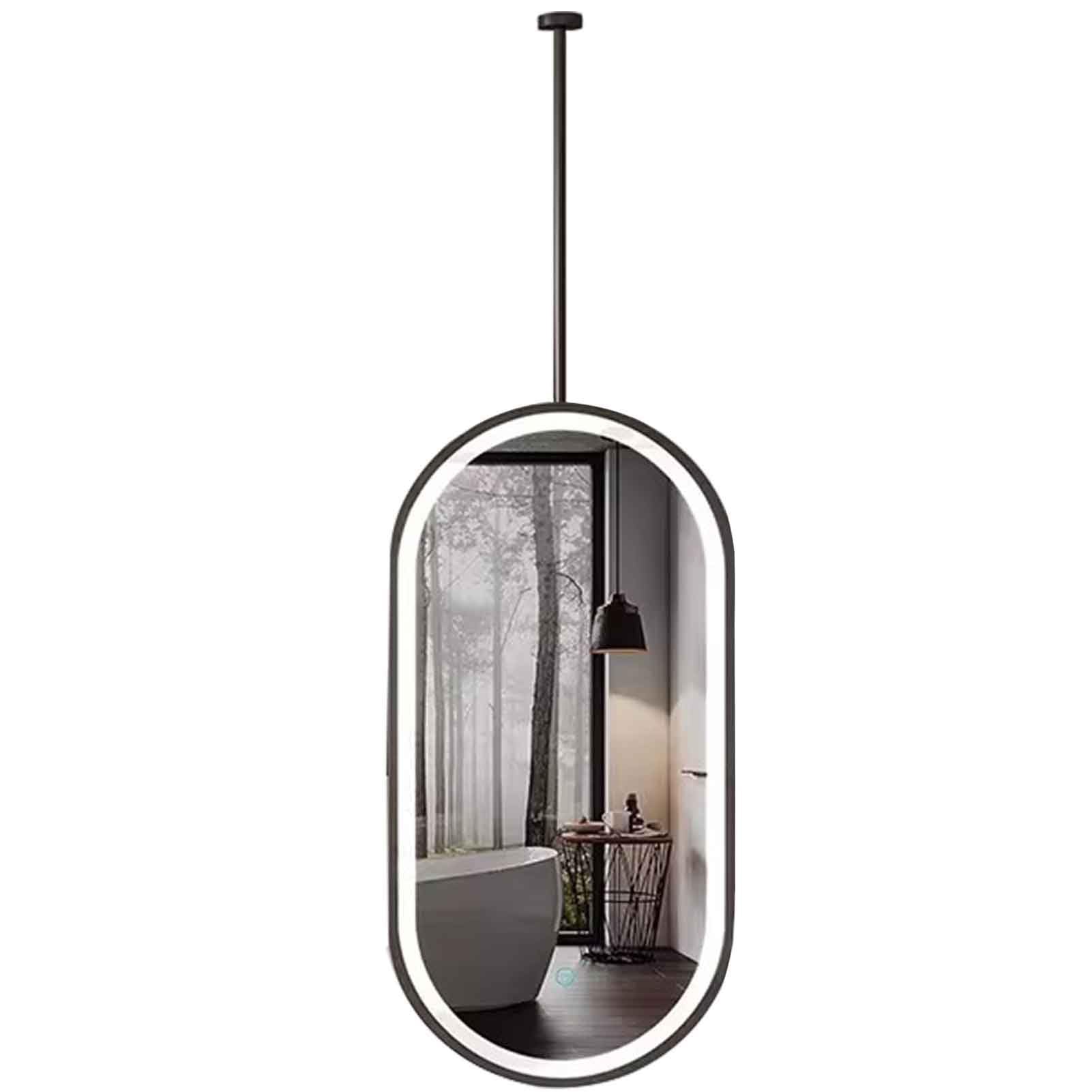 FGXHHS Oval with LED Light, Black Metal Framed Decorative Mirrors for Living Room, Entryway(60cmx100cm)