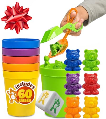 Image of Skoolzy Counting Bears and Stacking Cups , 70 Pcs Color Sorting Toys for Toddlers 1-3 and Above, Math Learning Educational Toys, Classroom Must Haves