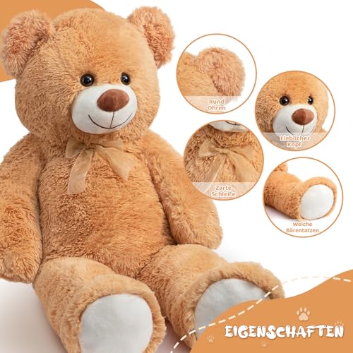 BEJOY 100cm Teddybär, Riesen Plüschtiere Kuschelbären große Stofftier Schmusetier, Liebesgeschenk Geburtstag, Valentinstag, Hellbraun