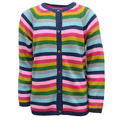 Girls Long Sleeve Stripe Knit Button Up Crewneck Cardigan Sweater
