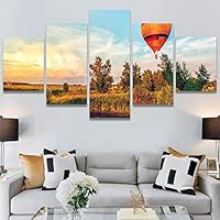SIGNWIN 5 Panel Canvas Wall Art Modern Art Expressive Hot Air Balloon Minimalist Multicolor Photography Transportation for Home Decorations Ready to Hang - 60