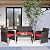 FDW Outdoor Furniture 4 Pieces Patio Furniture Set Wicker Conversation Set Rattan Chair Patio Set for Poolside Lawn Porch Balcony Garden (Brown and Red)