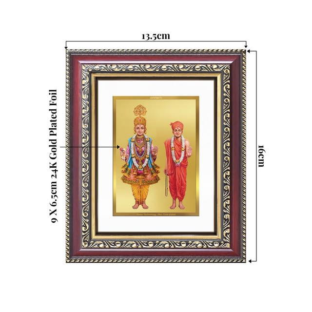 Image of DIVINITI Swaminarayan 24K Gold Plated Foil Wall and Tabletop Photo Frame for Home Decor, Puja Room, Luxury Gifting | DG Frame 105 S1 (16x13.5 CM)
