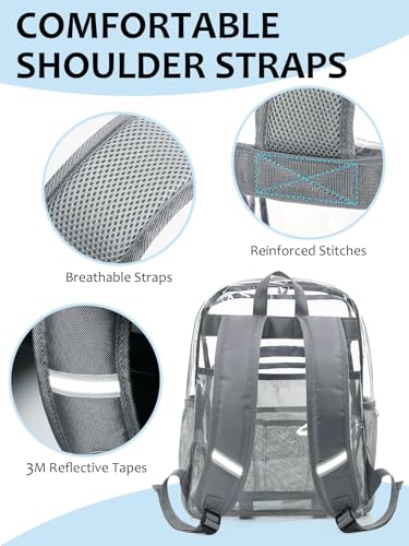 Image of Clear Backpack for School, Heavy Duty Transparent Bookbag | Reinforced Biuld, 0.5mm Thick PVC, Padded Straps, 6 Pockets, Fits Boys /Girls /Adults, for College Work Travel