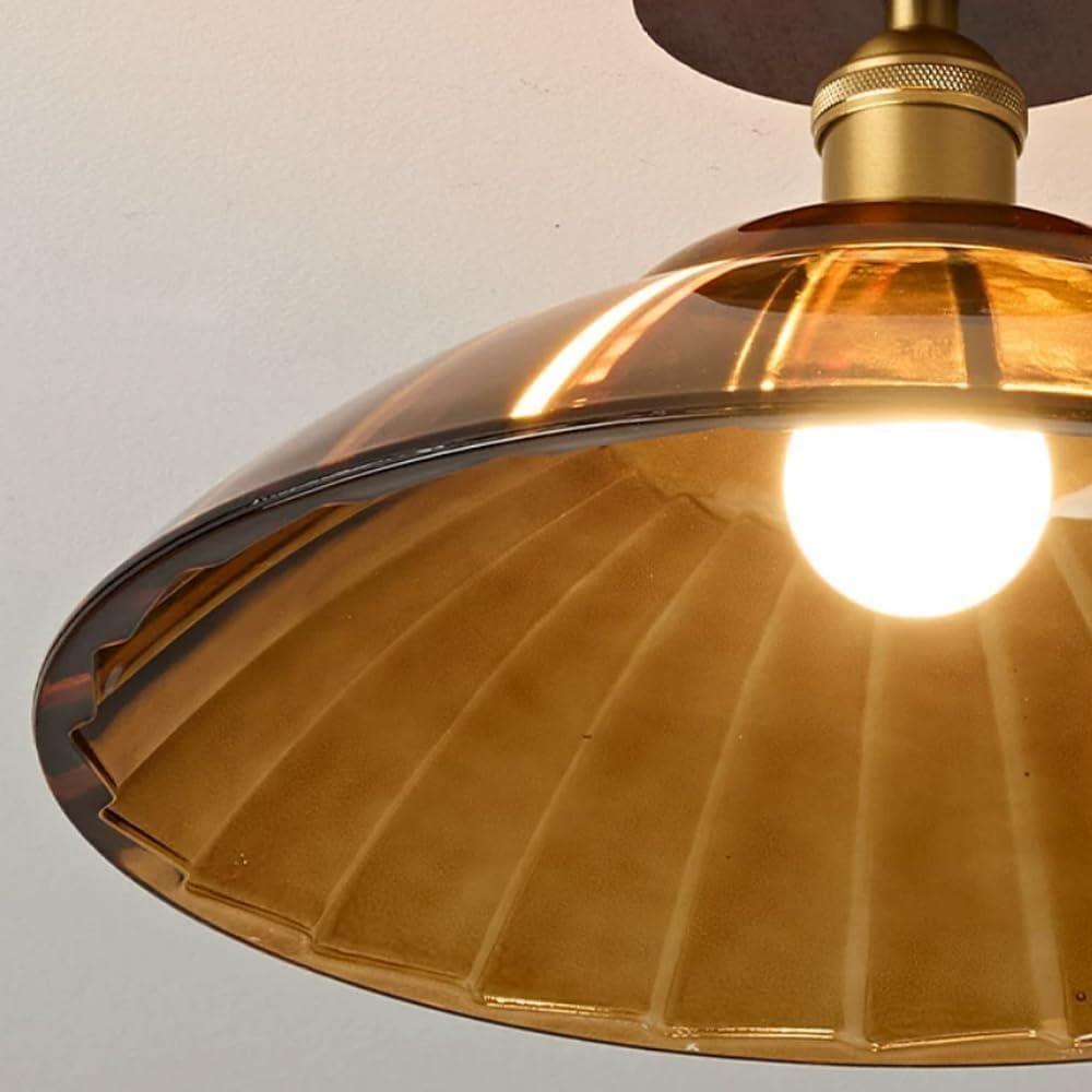Lámpara de Techo Ámbar, Plafón Cristal Estriado Vestíbulo