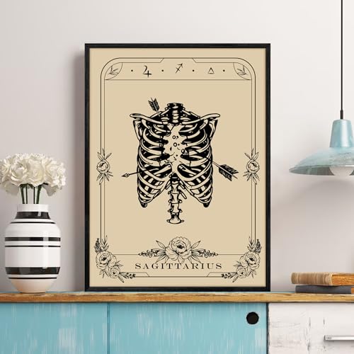 SERIMINO Witchy Framed Wall Art, Sagittarius Tarot Canvas Prints Paintings, Horoscope Dark Academia Home Decor Aesthetic, 16x24inch Gothic Wall Decor for Room