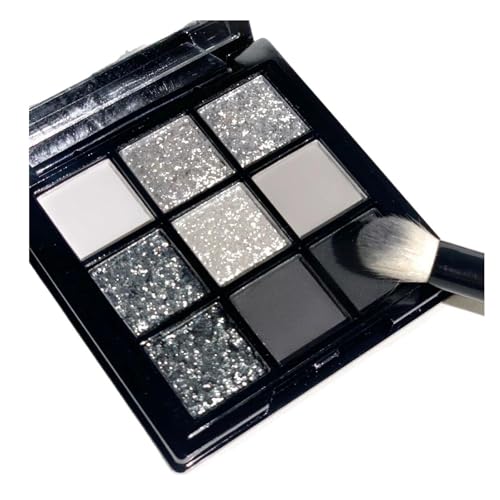 9 Farben Smokey Lidschatten Palette, Glitzer Lidschatten Schwarz Dunkel Grau Langanhaltend Wasserdicht Hoch Pigmentiert Schwarz Weiß Silber Eyeshadow Palette Für Frauen Augen Make-up Mit Spiegel