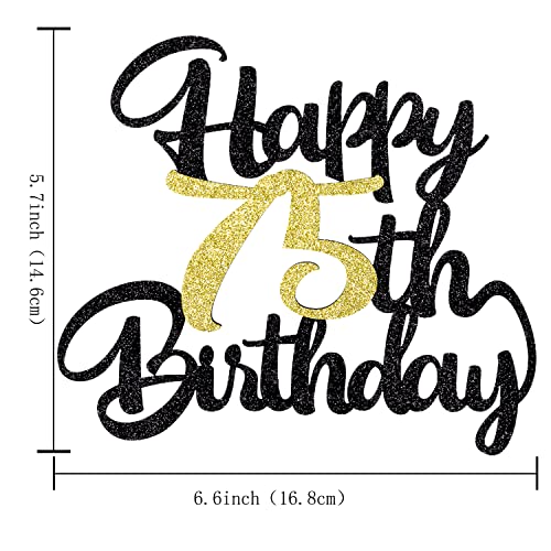 Image of 75th happy birthday cake topper happy birthday cake decoration party decoration gift plug-in photo props plug-in black gold glitter
