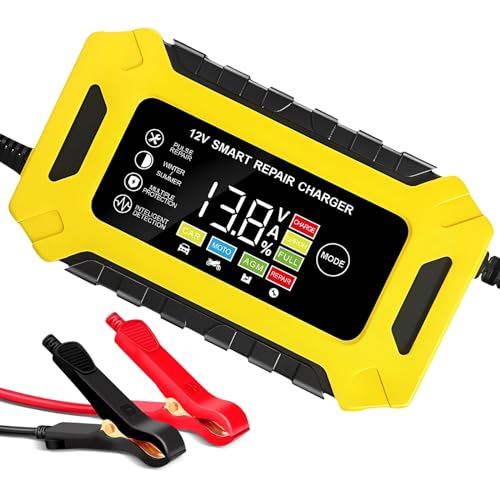 HyAdierTech Chargeur de Batterie Intelligent 12V 6A, Chargeur Batterie Moto avec écran...