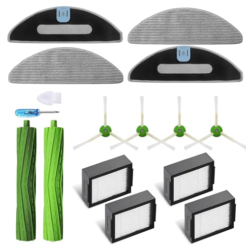 YDD 15-Pack Replacement Accessories Kit for iRobot Roomba Combo i5, i5+,j5, j5+ 1 set of Brush Rollers,4 Hepa Filters,4 Mop Pads,4 Side Brushes,1 Cleaning Tool