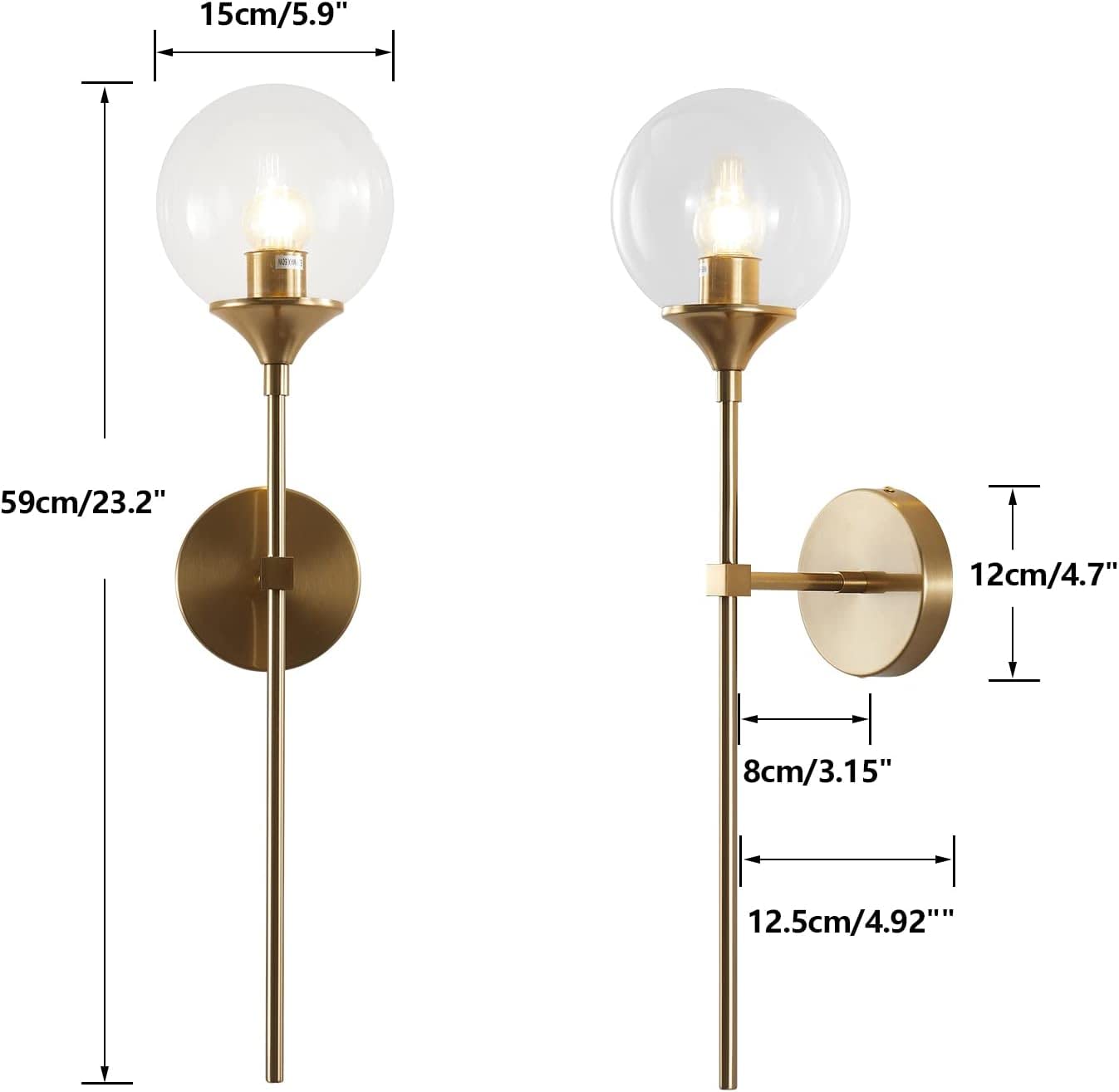 Generico Lampada da Parete Moderna in Stile Medievale, Paralume in Vetro Ambrato, Braccio Snodato Regolabile, Illuminazione Morbida E Delicata per Gli Occhi, Adatta A Soggiorno (Clear Gold)