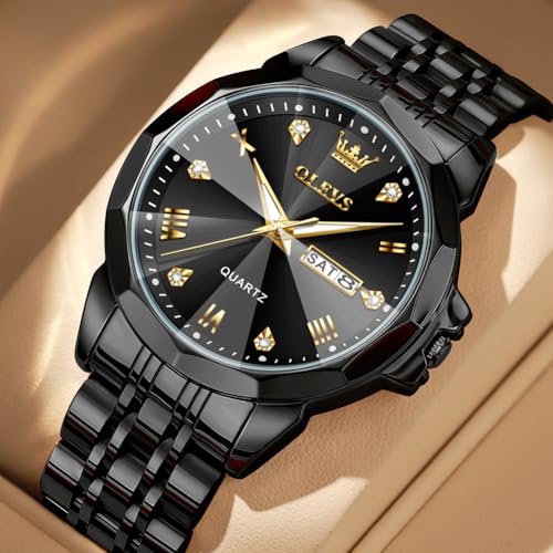 Image of OLEVS Watch for Men Diamond Casual Analog Roman Quartz Stainless Steel Waterproof Luminous Date Calendar Luxury Gifts Wrist Watch