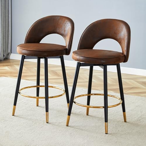 Butacos de Barra Modernos Giratorios 360°, Juego de 2 Butacos con Tapizado en Poliuretano y Patas de Metal Negro, Altura para Barra, Ideal para Cocina, Comedor e Isla miniatura 1