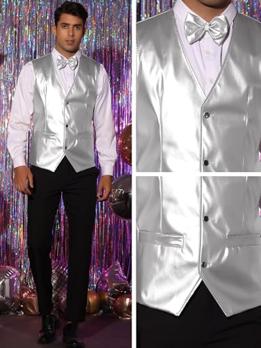 Lars Amadeus Waistcoat for Men's PU Faux Leather Western Vest Bowtie4