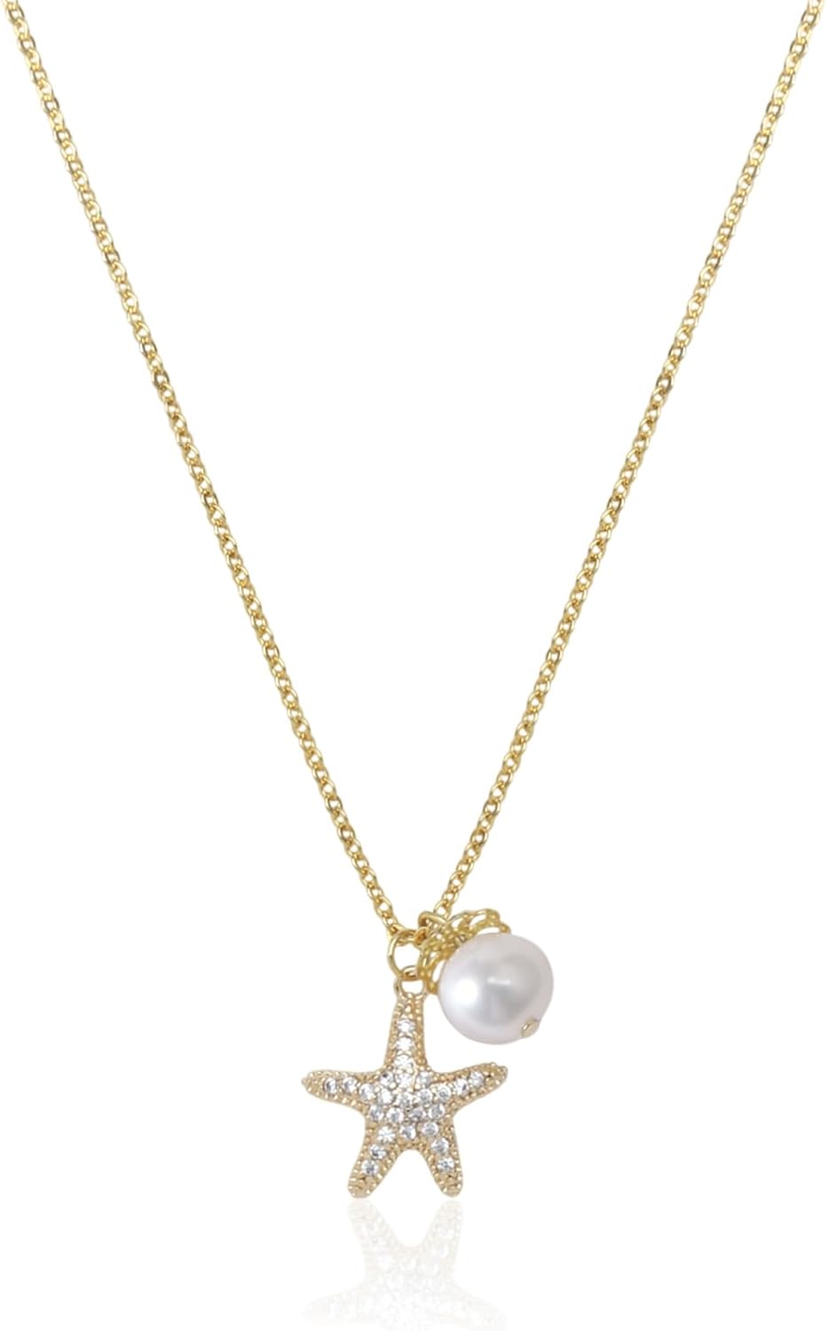 IDOKAWA Gold Necklace for Women Shell Starfish Beach Necklaces Cute Boho Zircon Pendant Necklace Fashion Summer Waterproof Pearl Jewelry for Women