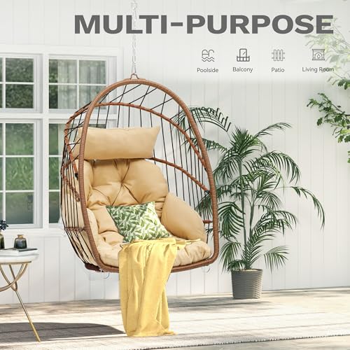 image for DWVO Egg Chair Without Stand, Basket Chair Hanging Outdoor Rattan Wick