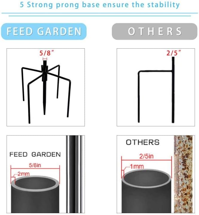 FEED GARDEN 60 Inch Outdoor Shepherd Hook with 5 Prongs, 2 Pack 5/8 Inch Adjustable Pipe, Premium Steel Bird Feeder Pole for Hanging Lantern, Flower Basket and Christmas Decorations, Black
